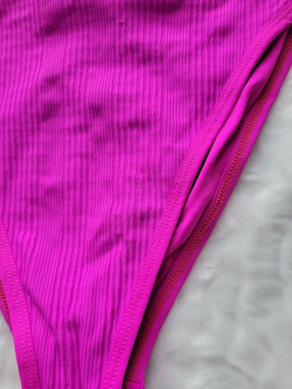 L*Space Pink Bikini Bottom Women's Large Frenchi Ribbed Bitsy Swimwear NWT